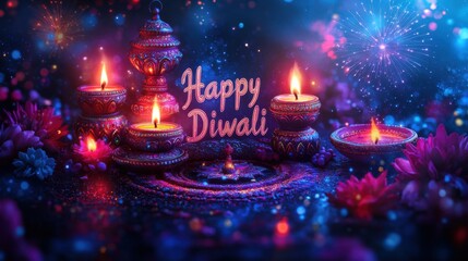 Poster - Vibrant Diwali poster design featuring a mix of traditional elements like diyas