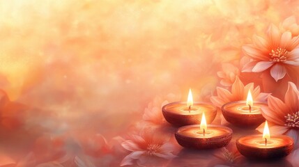 Poster - Warm Diwali candle background with a soft glow from multiple lit candles