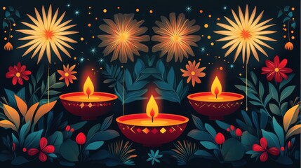 Poster - Modern Diwali clipart featuring clean