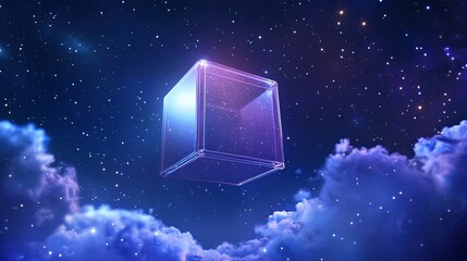 Wall Mural - Glowing Cube in Night Sky