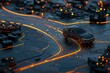 © Chano_1_na - A futuristic car navigates a glowing cityscape, showcasing advanced technology and dynamic traffic patterns at night.