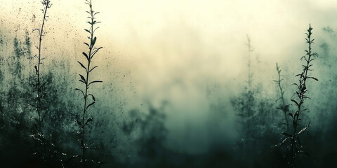 Canvas Print - Silhouettes of plants stand out against a hazy, dreamy background.