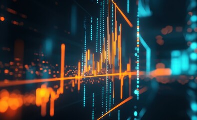 Screencap of an animated video showing financial charts and graphs on a dark blue background, a stock market concept, business data visualization Generative AI