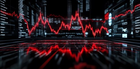 Poster - Red Line Stock Market Graph