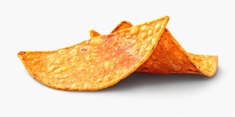 Wall Mural - a piece of tortilla chip is folded in half. the chip is orange and has a crunchy texture