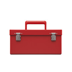 A red metal toolbox with a handle and two clasps.