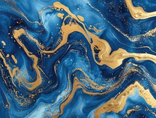 Wall Mural - A blue and gold swirl pattern with gold specks. The blue and gold color combination creates a sense of luxury and elegance