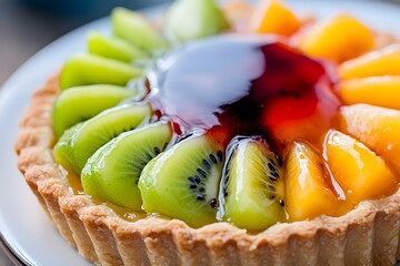 Wall Mural - Fruit Tart with Kiwi, Peach and Red Jelly