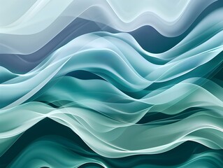 Poster - A calming and peaceful abstract artwork featuring flowing, iridescent teal waves. The gentle curves and soft colors create a serene and soothing atmosphere.