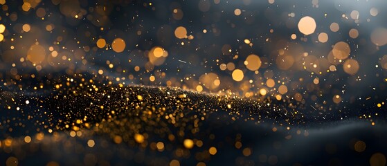 Poster - A mesmerizing image of shimmering golden particles swirling against a dark background, resembling stardust in the cosmos. The ethereal glow and gentle movement.