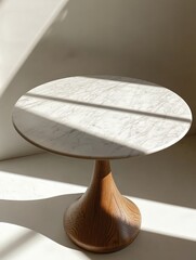 Poster - White Marble and Wood Table Top.