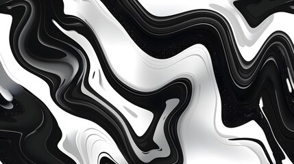 Poster - A striking abstract design with fluid, wavy black and white shapes, creating a dynamic liquid-like pattern with bold contrast and movement.