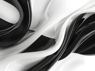 Poster - A bold abstract design featuring fluid black and white shapes in smooth, flowing curves, creating a sleek and dynamic visual effect.
