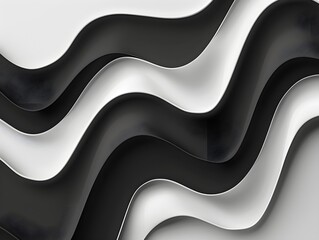 Poster - A sleek abstract design featuring flowing black and white layered waves, creating a dynamic and modern visual texture with smooth curves and contrasts.