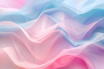 Poster - A delicate abstract design featuring flowing pastel fabric in pink, blue, and purple hues, creating a soft and airy texture with gentle wave-like folds.