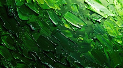 Wall Mural - A green painting with brush strokes that create a sense of movement and energy. The painting is full of life and seems to be a representation of nature