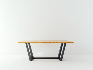 Poster - Modern Wooden Table on White Background.