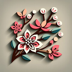 Cherry blossom logo design with papercraft illustration style