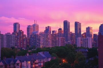 Sticker - a view of a city skyline at sunset