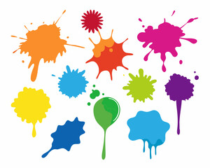 set of colorful ink splashes, various color splatters, ink brush strokes