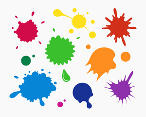 set of colorful ink splashes, various color splatters, ink brush strokes