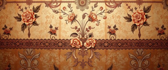 Wall Mural - Intricate Floral Design Embossed on Brown Leather