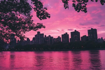 Sticker - a view of a city from across a lake