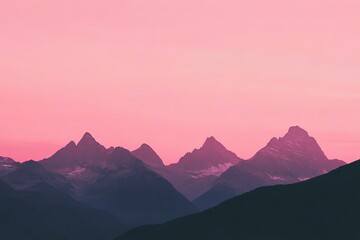 Canvas Print - a view of a mountain range with a pink sky in the background