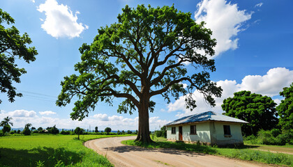 Poster - La maison sous l'arbre majestueux