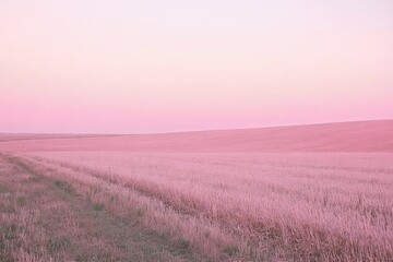 Canvas Print - a field of grass with a pink sky in the background