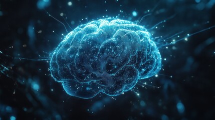 human brain with blue glowing neural pathways. It is centered on a dark background