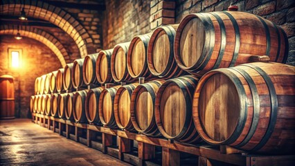 Vintage wine barrels with a retro film filter, giving a nostalgic and timeless feel