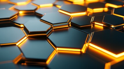 Sticker - Abstract Hexagon Pattern with Orange Glowing Lines.