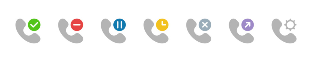Wall Mural - checkmark, no, pause, clock, cross, arrows and gear signs isolated for handset. vector icons in flat