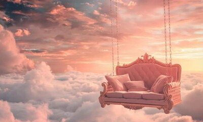 Wall Mural - a swing is suspended in the air with a couch attached to it