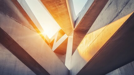 Poster - Abstract Concrete Structure Illuminated by Golden Sunlight.