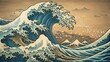 © pranee - Vintage style woodcut of a great wave crashing, with intricate details and dramatic shading