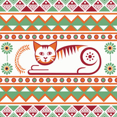 cat on a white background border. seamless pattern