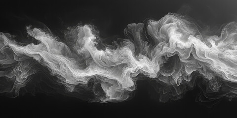 Abstract white smoke swirls on a black background.