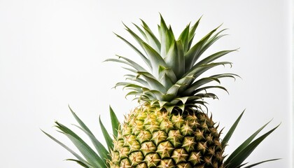 A fresh pineapple displayed against a white background, highlighting its texture and shape.