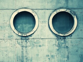 Two Circular Windows on Concrete Wall.