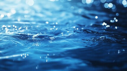 Poster - Rippled Blue Water. Shining Surface with Splashes and Bubbles