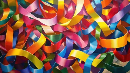 Endless loops of flowing ribbons in vibrant colors, representing the unending celebration and joy of Christmas.