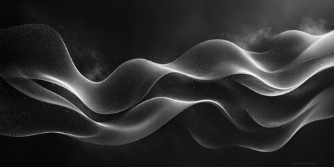 Abstract white wave pattern on a black background.