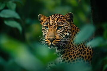 a close up of a leopard in a tree