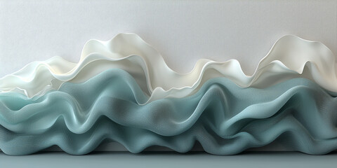 Abstract background with white and blue fabric waves.