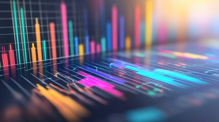 Poster - A close-up of a financial graph with colorful bar charts and line graphs, with an emphasis on data visualization and financial performance metrics.