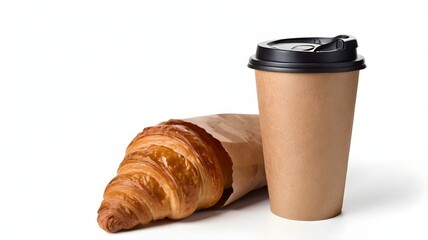 Coffee to go cup and croissant isolated on a white background