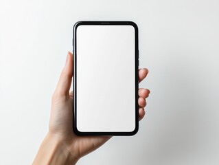 Aufkleber - Close-Up of Woman Holding Frameless Smartphone. Blank Screen Mockup