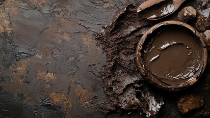 Wall Mural - Dark, rich chocolate mixture in wooden bowl